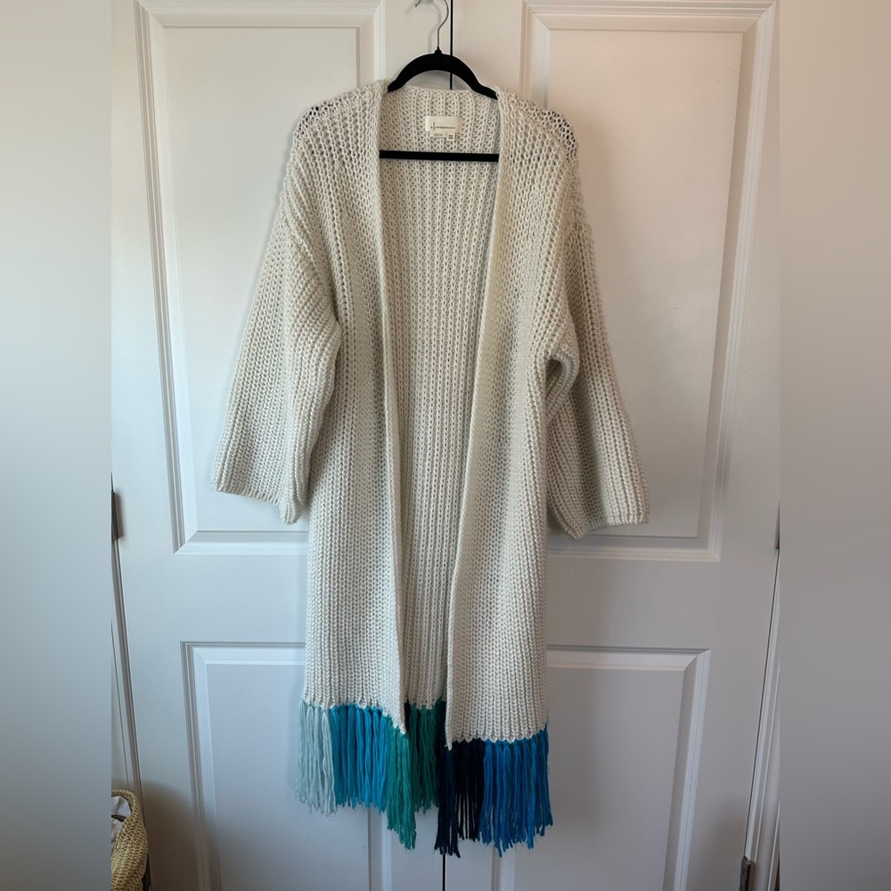 By Anthropologie Multicolor Fringe Duster Kimono Cardigan One Size